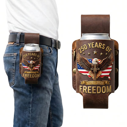 Full Grain Leather Belt Drink Holster | 250 Years of Freedom Eagle USA Can Cooler