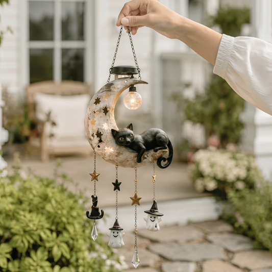 🔥Limited Time 50% OFF🌙🐱Halloween Black Cat Moon Solar Hanging Light