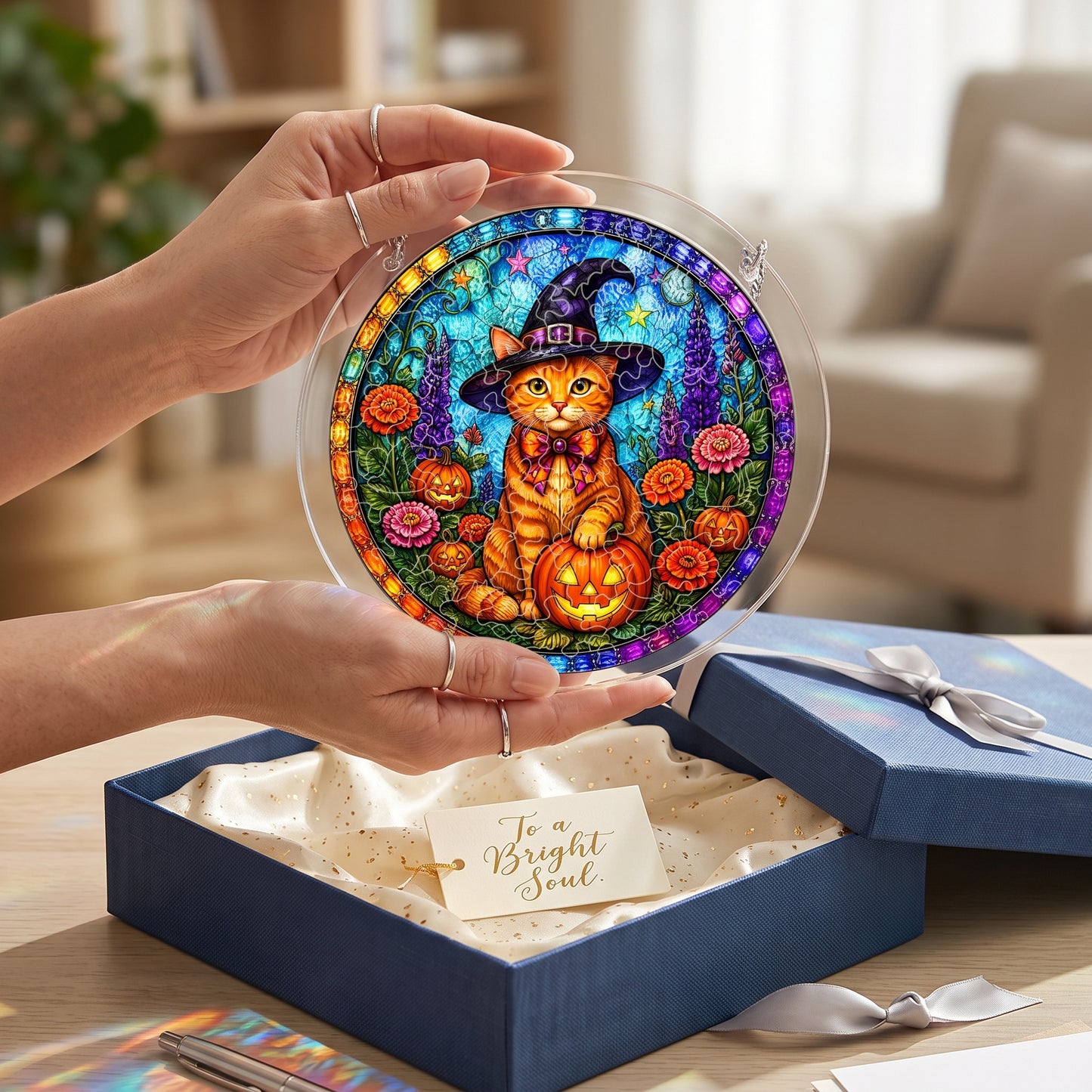 DIY Acrylic Halloween Fall Puzzle Suncatcher, Stained Glass Style Window Light Catcher