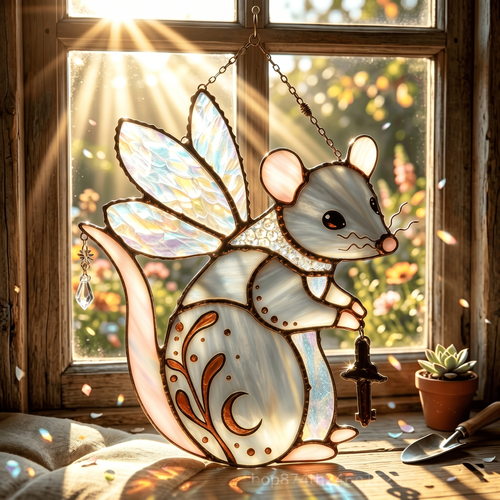 🔥New Product Limited-Time Offer✨Fairy Mouse Stained Glass Suncatcher🐭