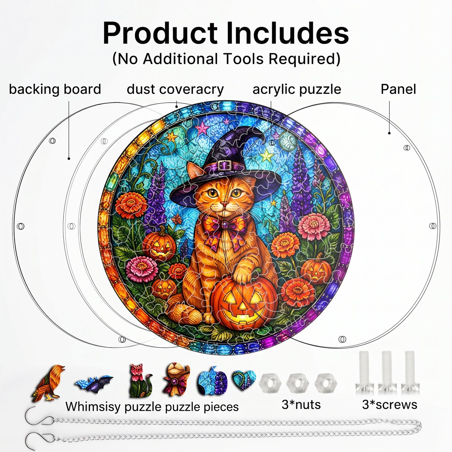 DIY Acrylic Halloween Fall Puzzle Suncatcher, Stained Glass Style Window Light Catcher