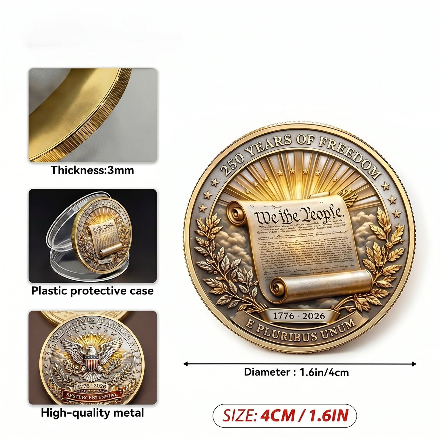 🔥Limited Time 50% OFF🎉1776‑2026 USA 250 Years of Freedom Commemorative Coin, Patriotic Eagle Challenge Coin