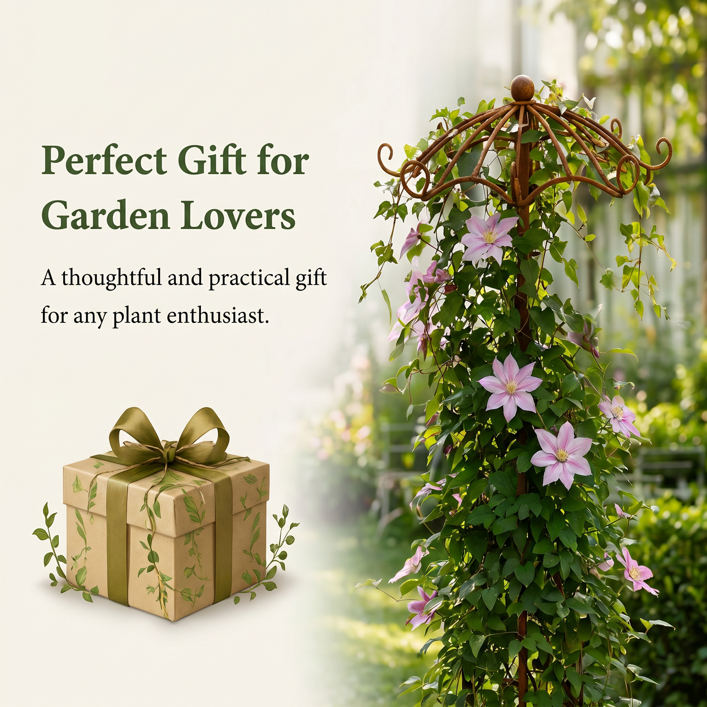 Rust Metal Umbrella Trellis for Climbing Plants, Decorative Garden Plant Support Stake