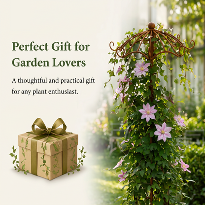 Rust Metal Umbrella Trellis for Climbing Plants, Decorative Garden Plant Support Stake
