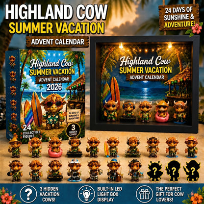 🔥New Product Limited-Time Offer✨2026 Summer Vacation Highland Cow Advent Blind Box | 24 Days Countdown Mini Figurines