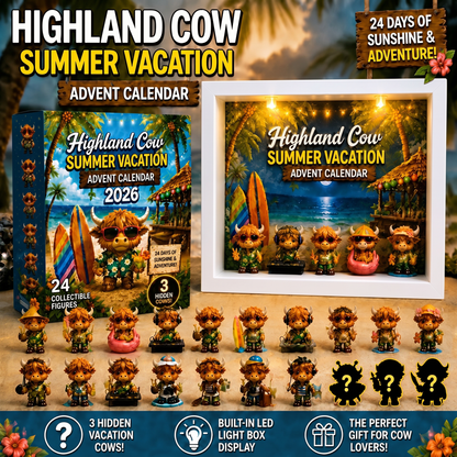 🔥New Product Limited-Time Offer✨2026 Summer Vacation Highland Cow Advent Blind Box | 24 Days Countdown Mini Figurines