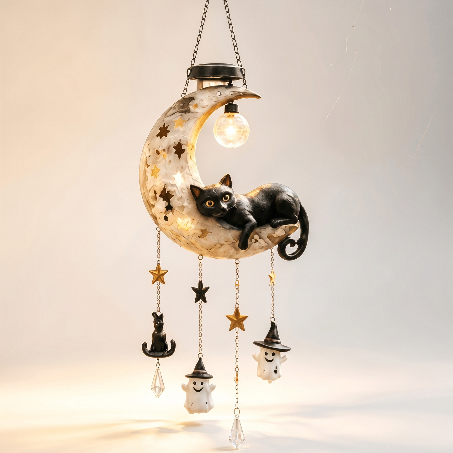 🔥Limited Time 35% OFF🌙🐱Halloween Black Cat Moon Solar Hanging Light
