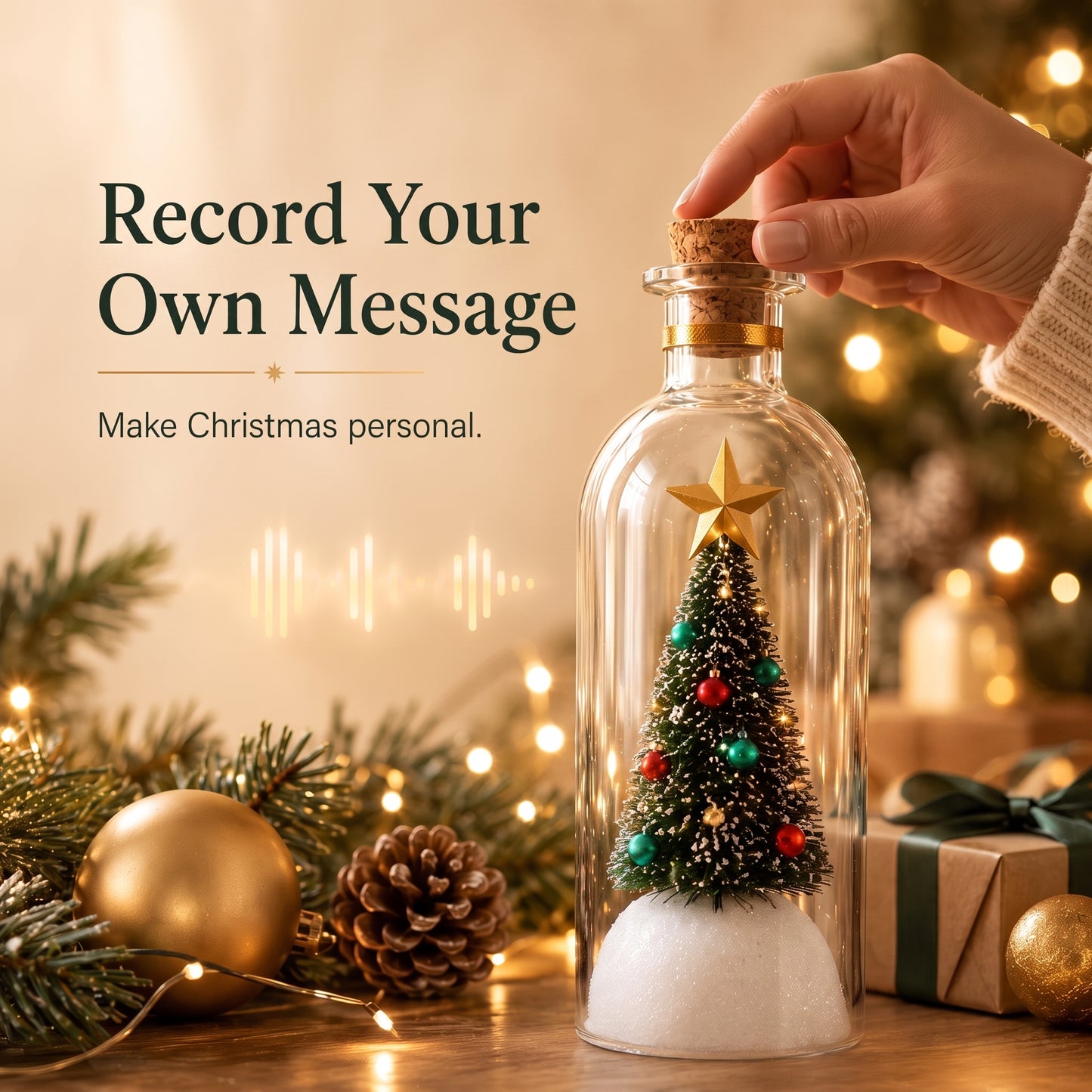 🔥Recordable Christmas Tree Bottle Ornament, Personalized Voice Message Holiday Tabletop Decor Gift