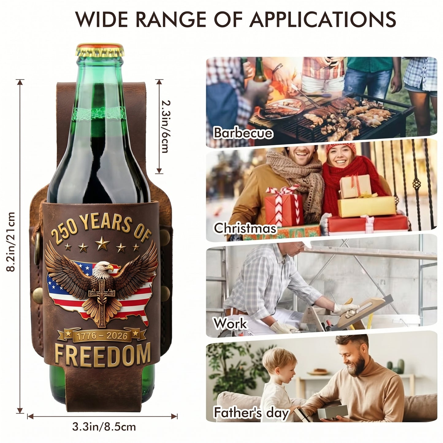 Full Grain Leather Belt Drink Holster | 250 Years of Freedom Eagle USA Can Cooler