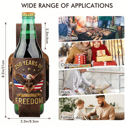Full Grain Leather Belt Drink Holster | 250 Years of Freedom Eagle USA Can Cooler