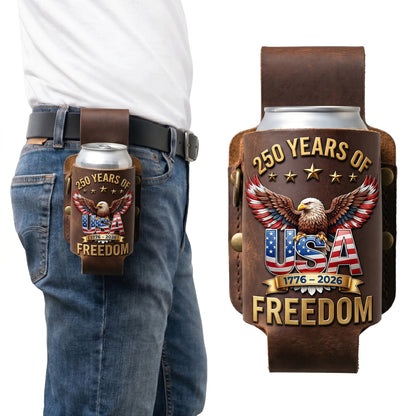 Full Grain Leather Belt Drink Holster | 250 Years of Freedom Eagle USA Can Cooler