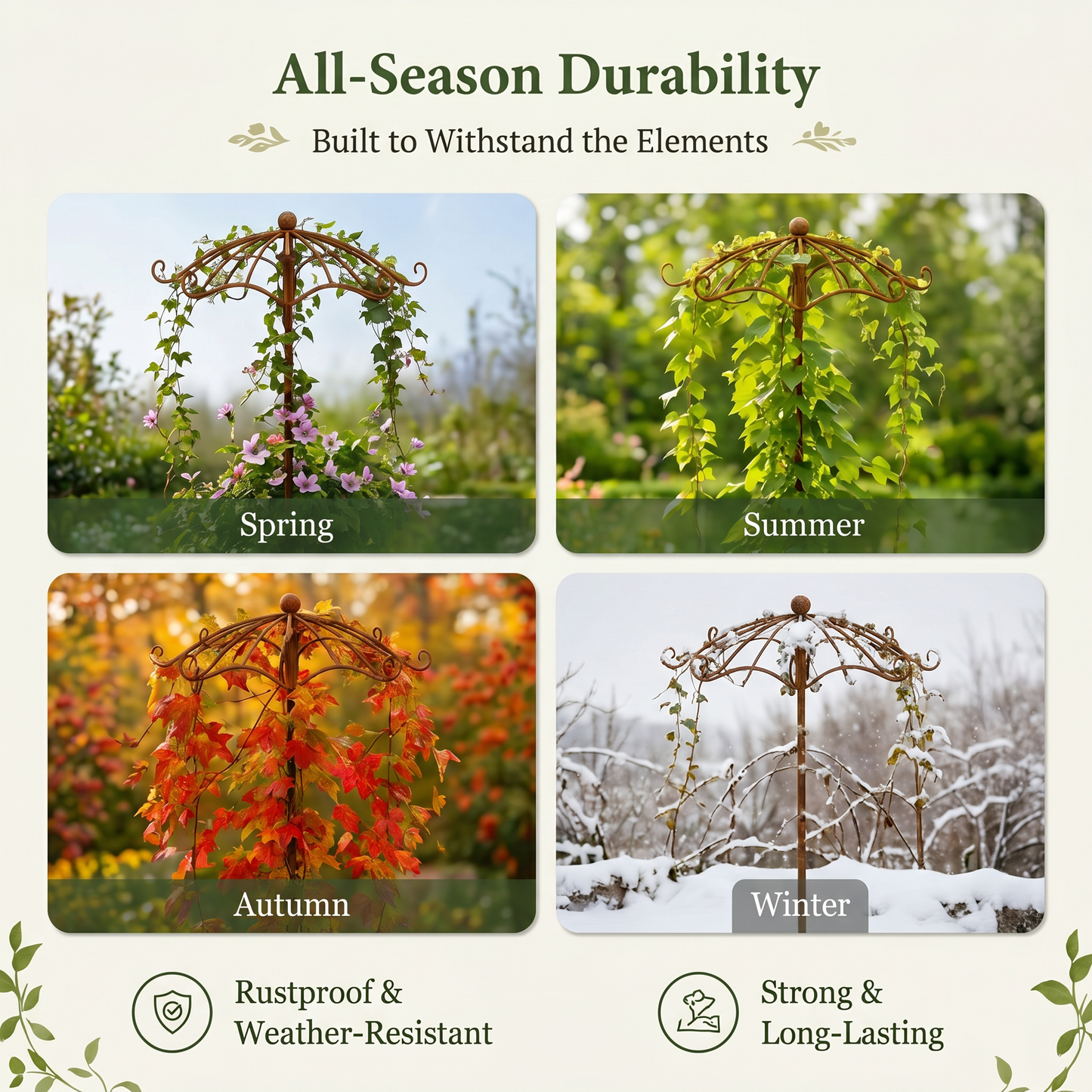 Rust Metal Umbrella Trellis for Climbing Plants, Decorative Garden Plant Support Stake