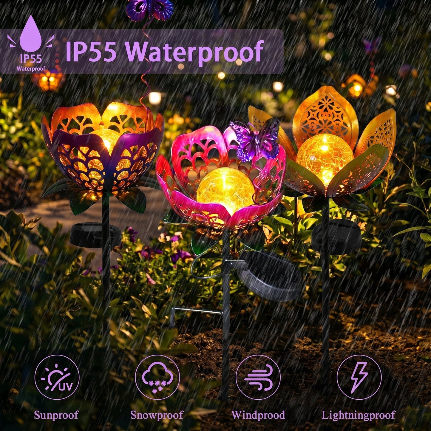 🔥Summer Hot Sale💡Solar Flower Garden Decor Stake Lights, Metal Flower & Butterfly Yard Ornaments (2 Styles)