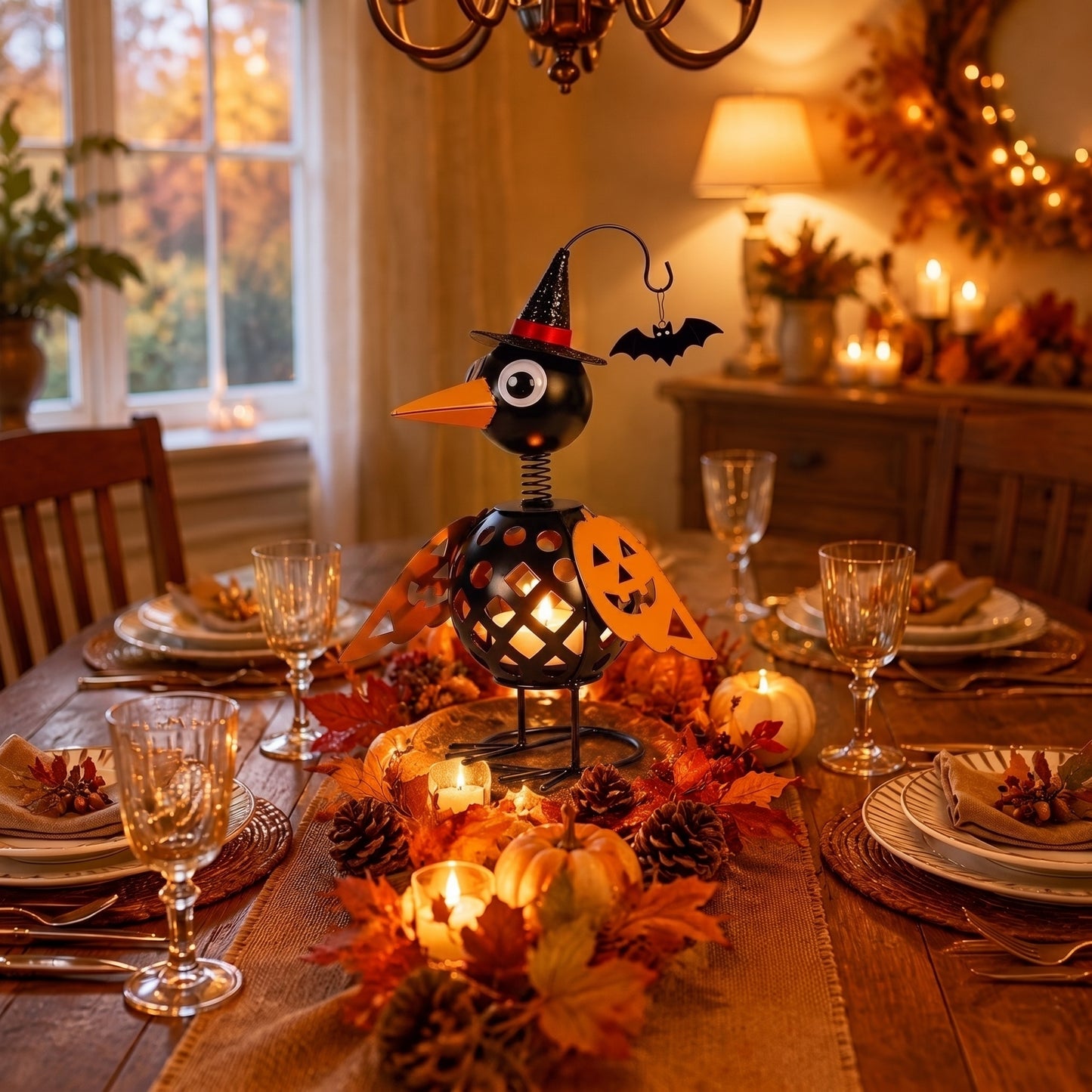 🔥Limited Time 49% OFF🦇Halloween Ghost Bird Forged Iron Pumpkin Candle Holder