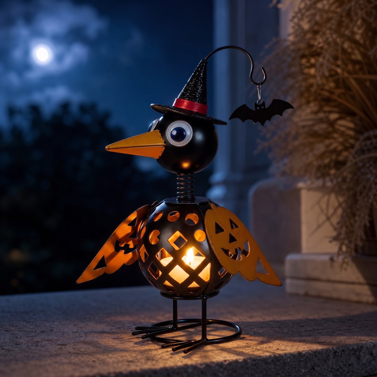 🔥Limited Time 49% OFF🦇Halloween Ghost Bird Forged Iron Pumpkin Candle Holder