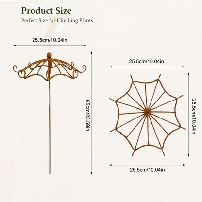 Rust Metal Umbrella Trellis for Climbing Plants, Decorative Garden Plant Support Stake