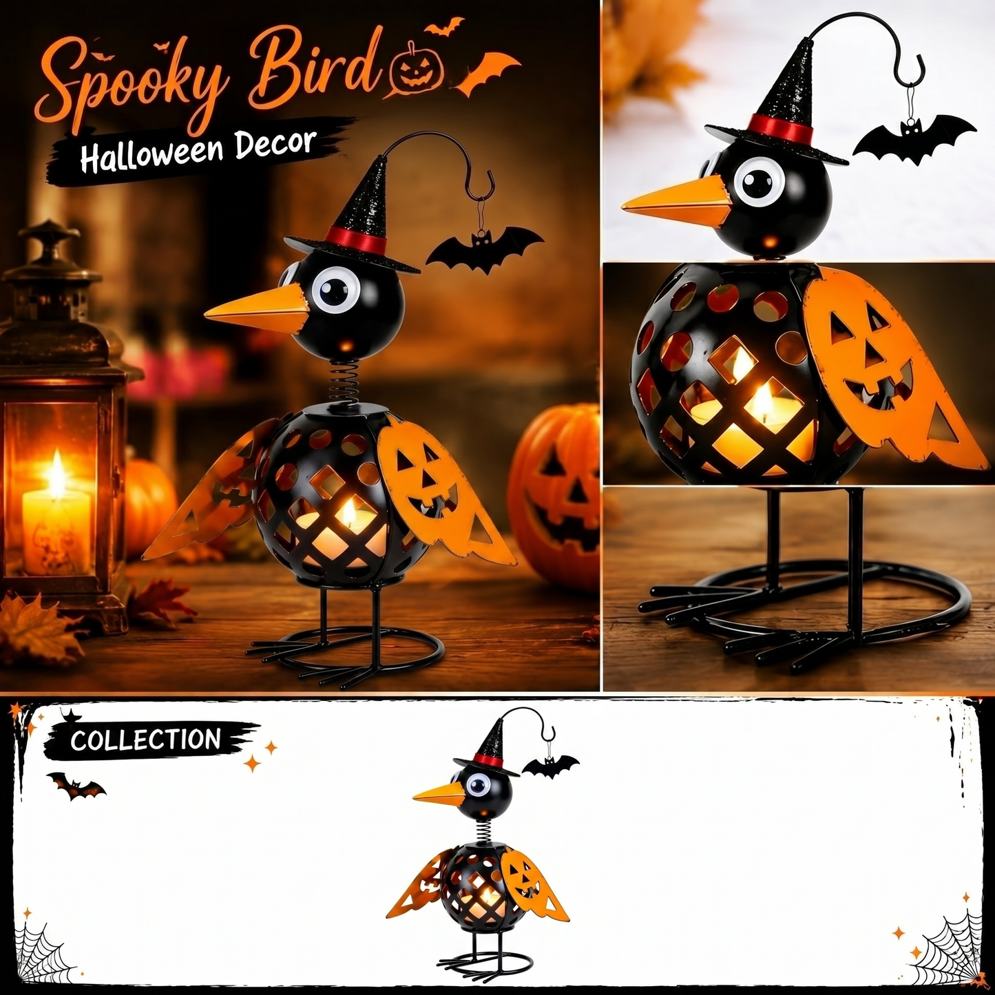 🔥Limited Time 49% OFF🦇Halloween Ghost Bird Forged Iron Pumpkin Candle Holder