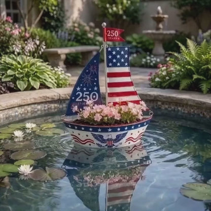 America 250 Years Patriotic Sailboat Metal Planter, Outdoor Garden & Wall Patriotic Decor